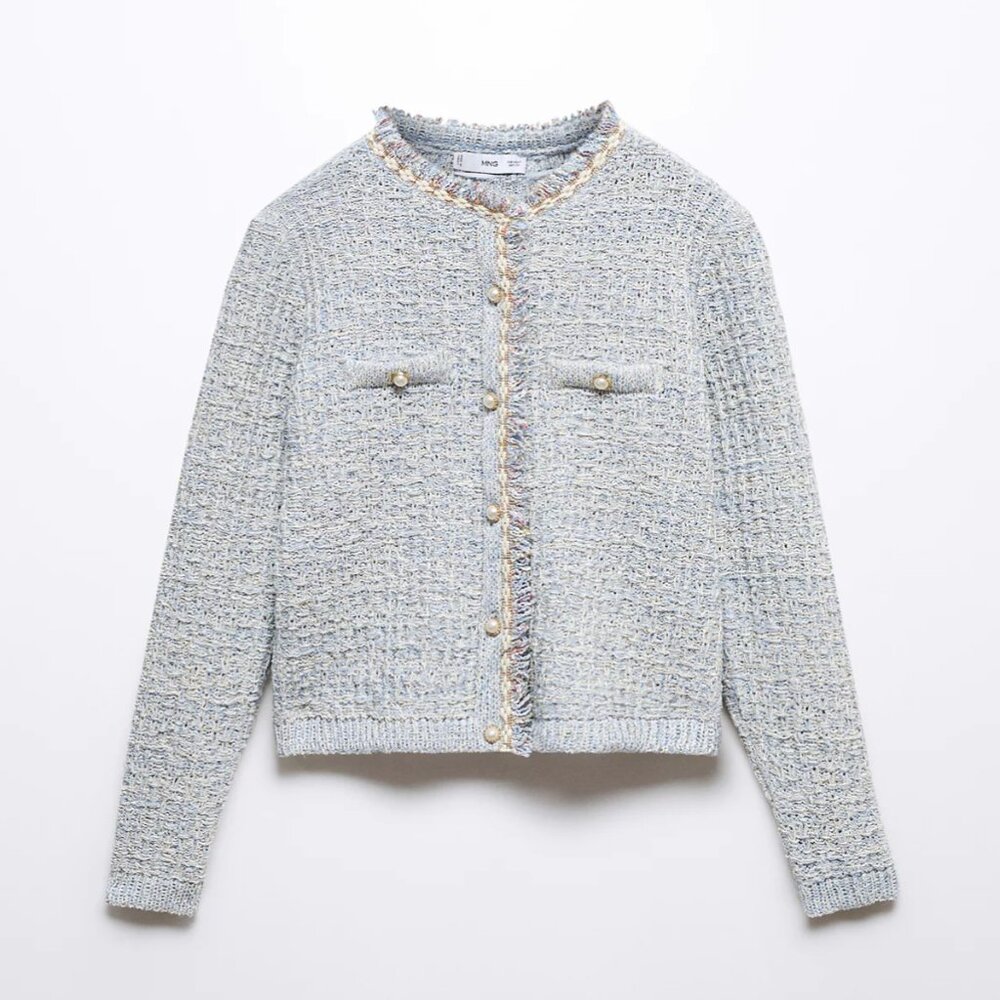 Mango Tweed cardigan with jewel button XS NWT